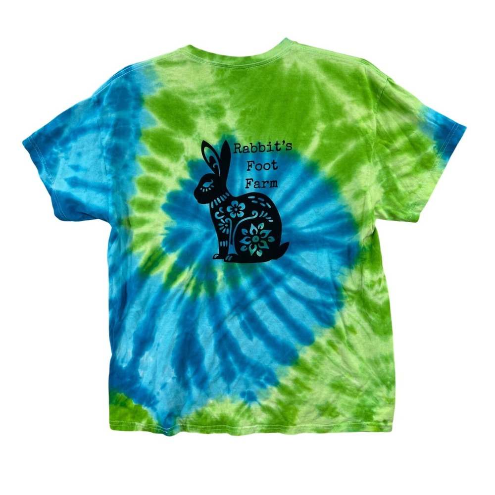 Colortone Rabbit's Foot Farm T-Shirt Size XL Green Blue Tie-Dye Hippie Boho Tee